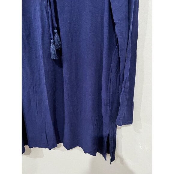 New La Blanca Size L V-Neck Cover-Up Tunic Dress Pockets tassel trim Navy Blue - Picture 10 of 10